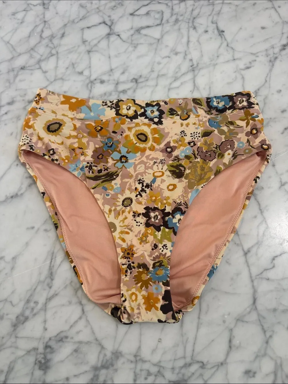 Madewell Floral Dusty Blush High Waisted Bikini Bottom Sz M